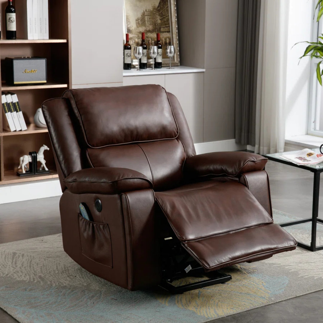 38.2'' Modern Premium Genuine Leather Power Lift Assist Recliner Chair with Heated Massage & Side Pocket & Hidden Cup Holders & USB
